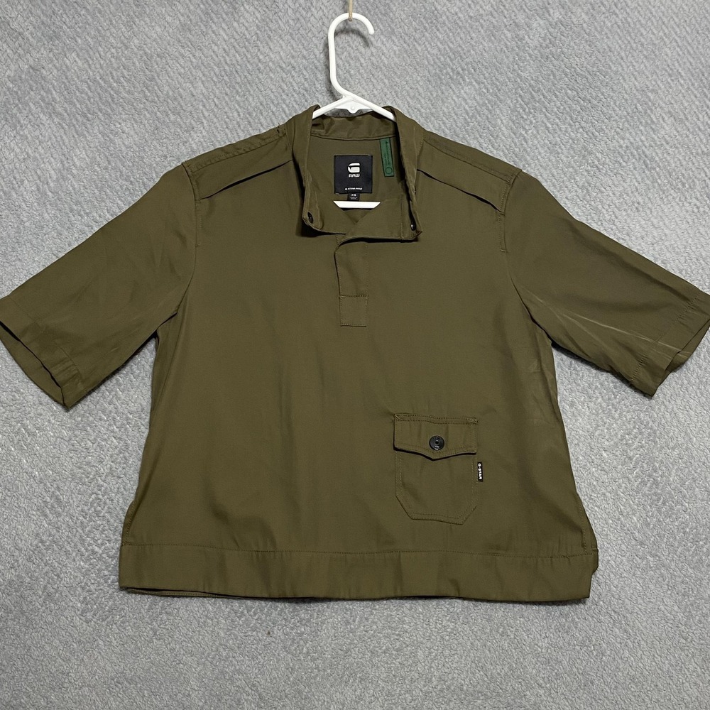 G-Star‎ RAW Shirt Womens XS Green Swedish Collar Short Sleeve Pocket Casual Top